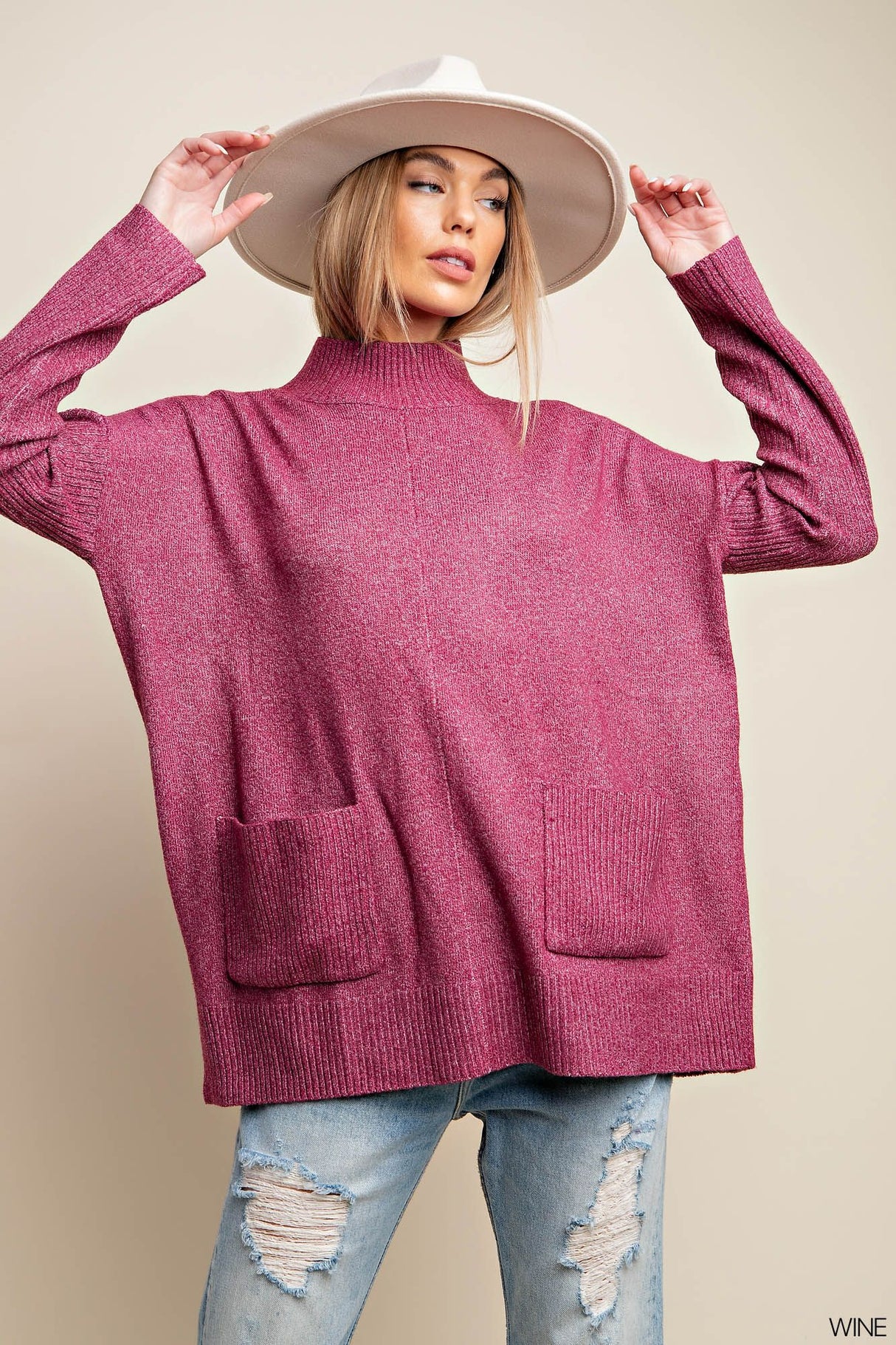 Cowl Neck Pancho Sweater with Pocket