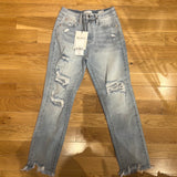 High Rise, distressed Straight Leg Jeans