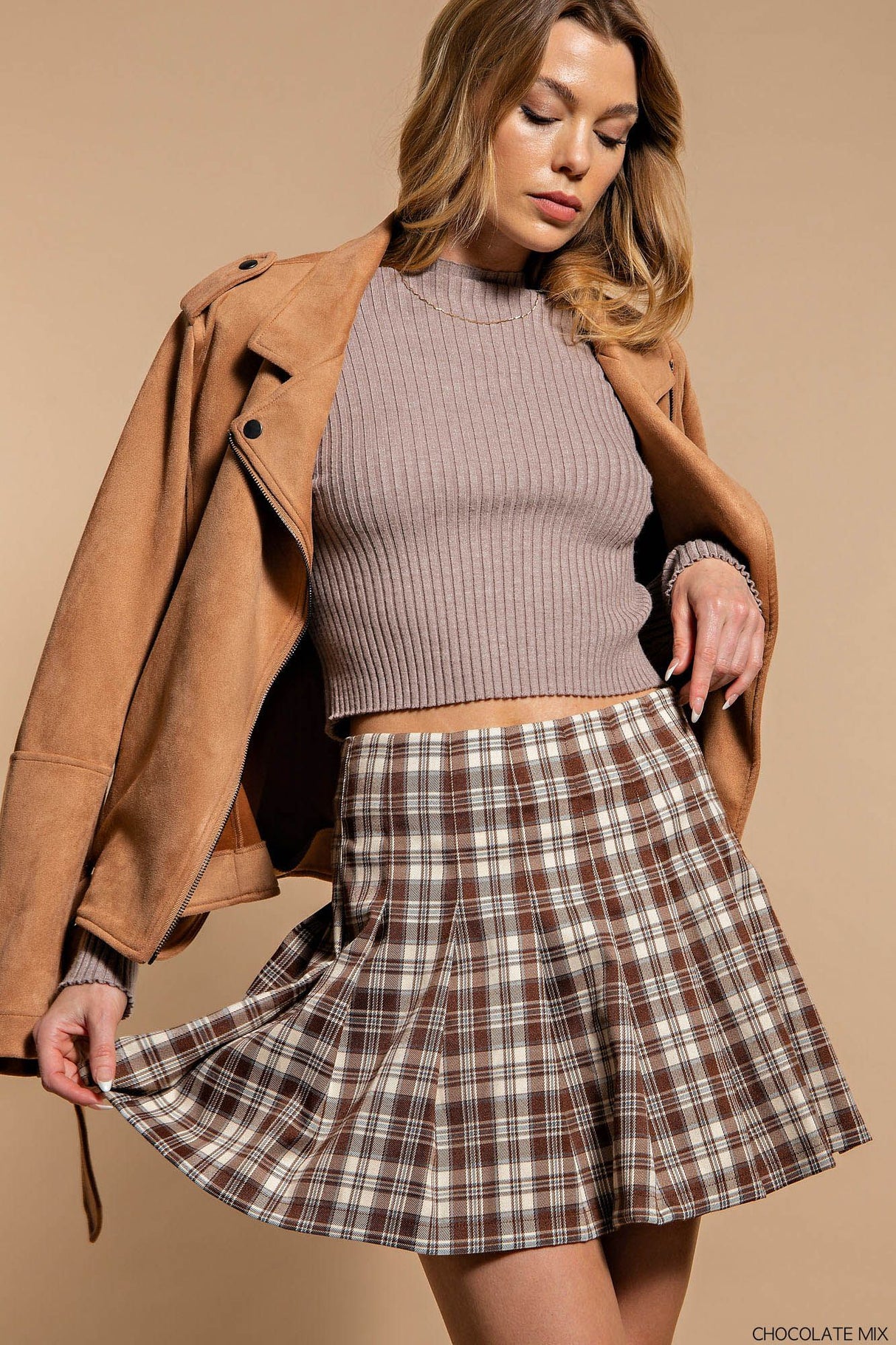 Pleated Plaid Mini Skirt