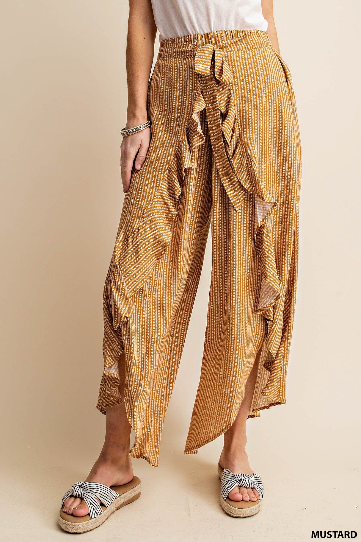 Loop Stripe Tie Front Pants