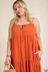 Maxi Tiered Dress with Front Ties - RUST