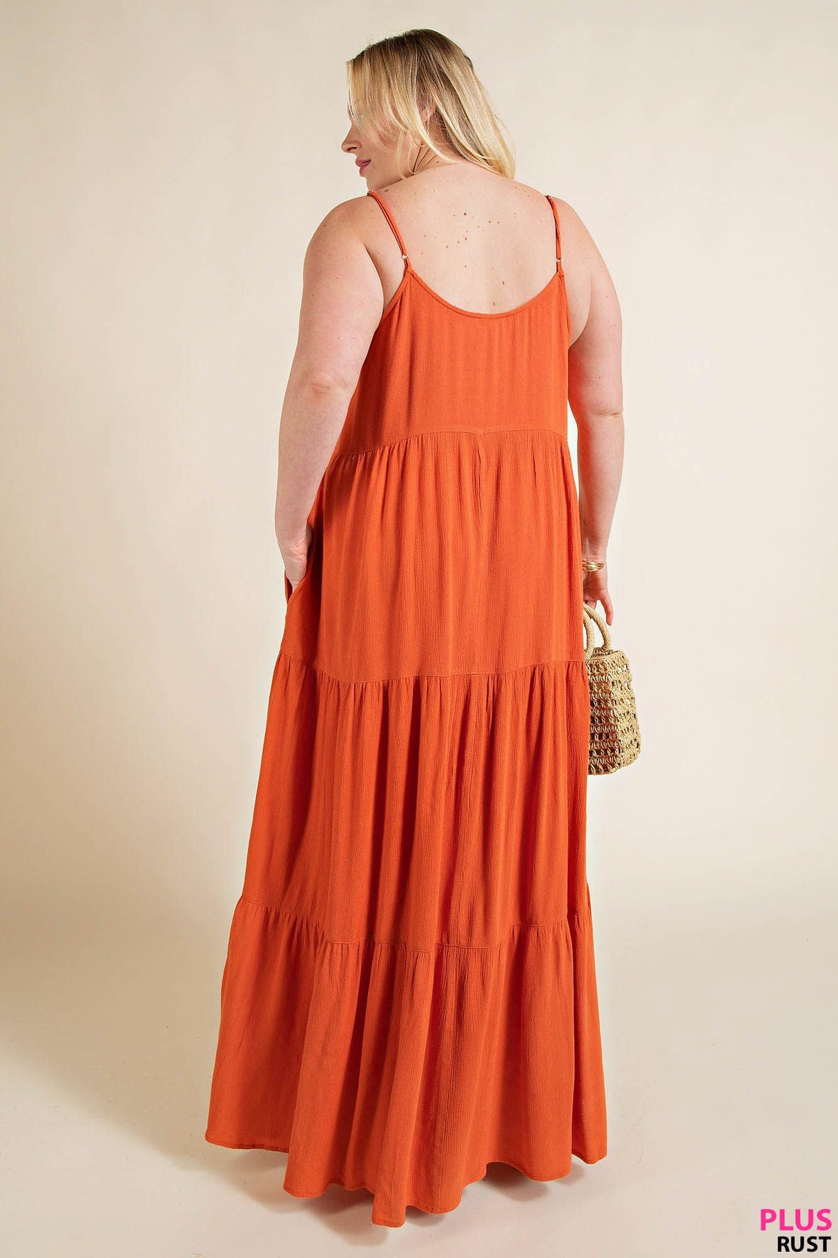 Maxi Tiered Dress with Front Ties - RUST