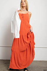 Maxi Tiered Dress with Front Ties - RUST