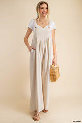 Wide Leg Oatmeal Overalls