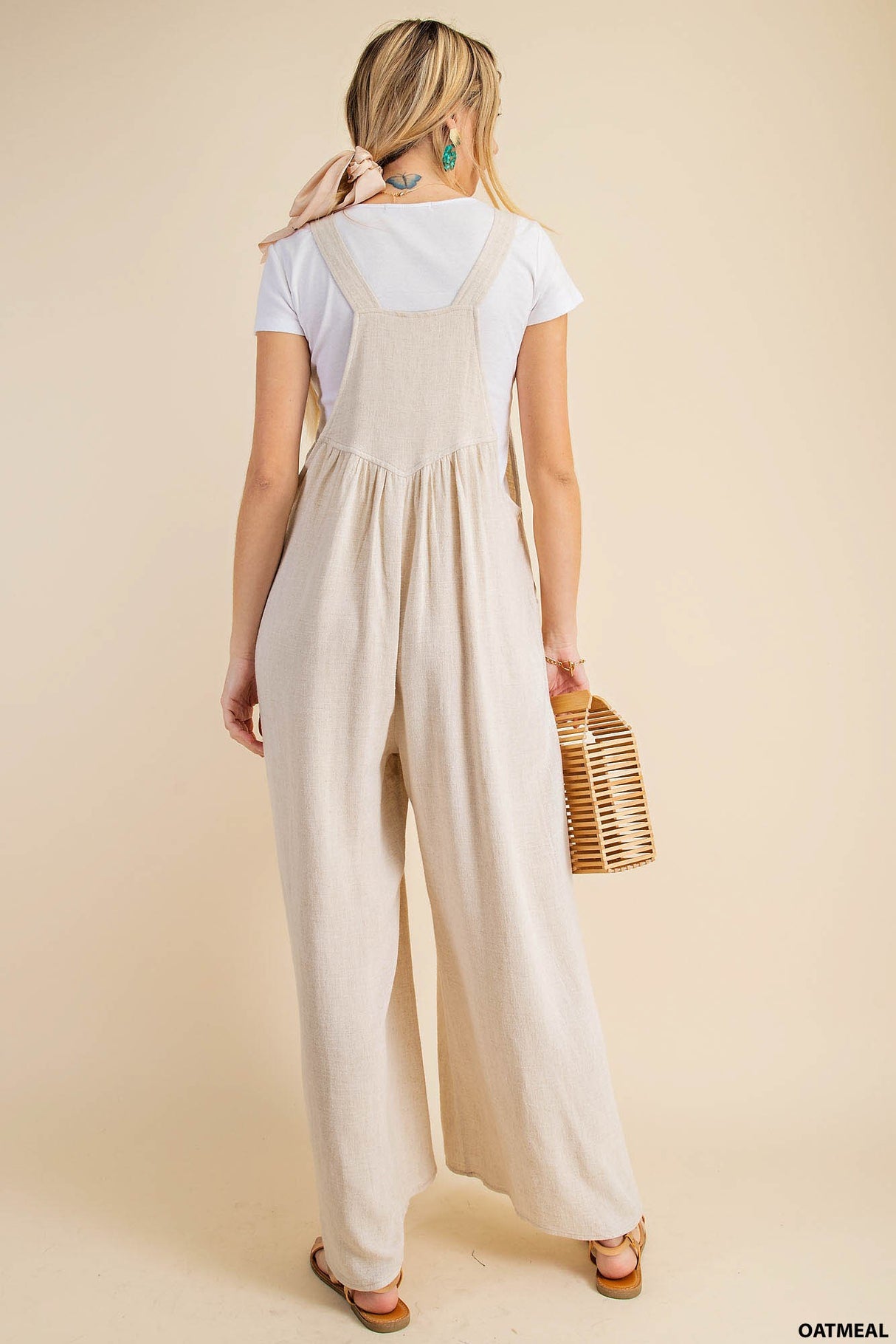 Wide Leg Oatmeal Overalls