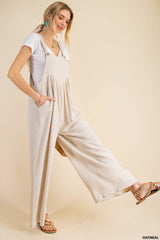 Wide Leg Oatmeal Overalls