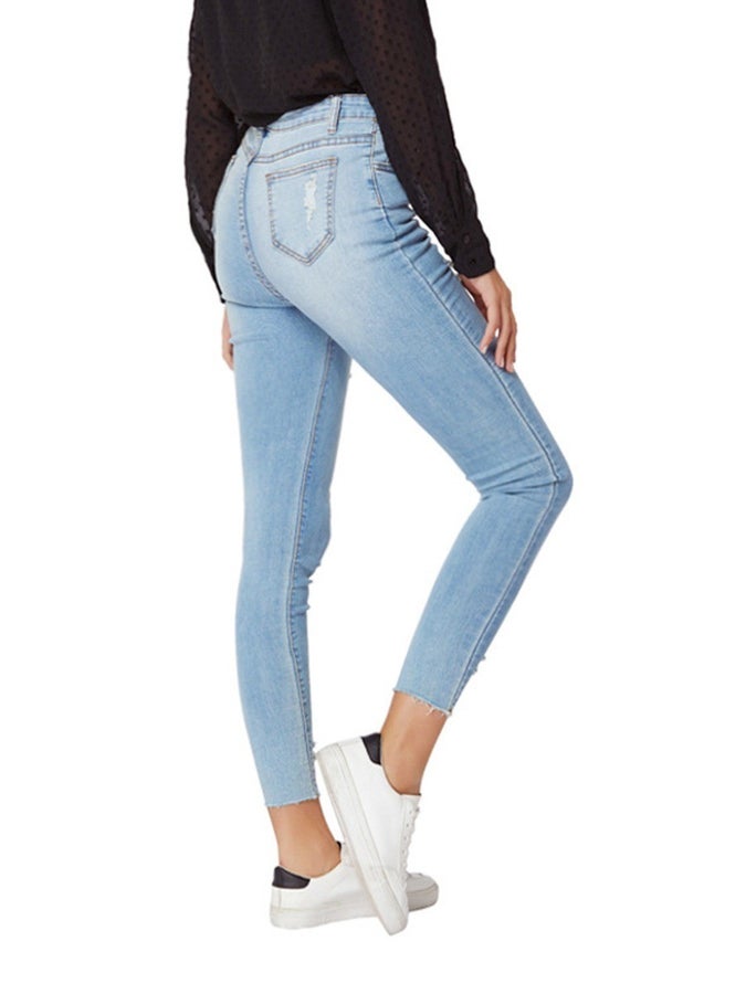 High Waist Ripped Fitted Cropped Jeans