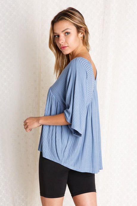 V-Neck Washed Ribbed Top