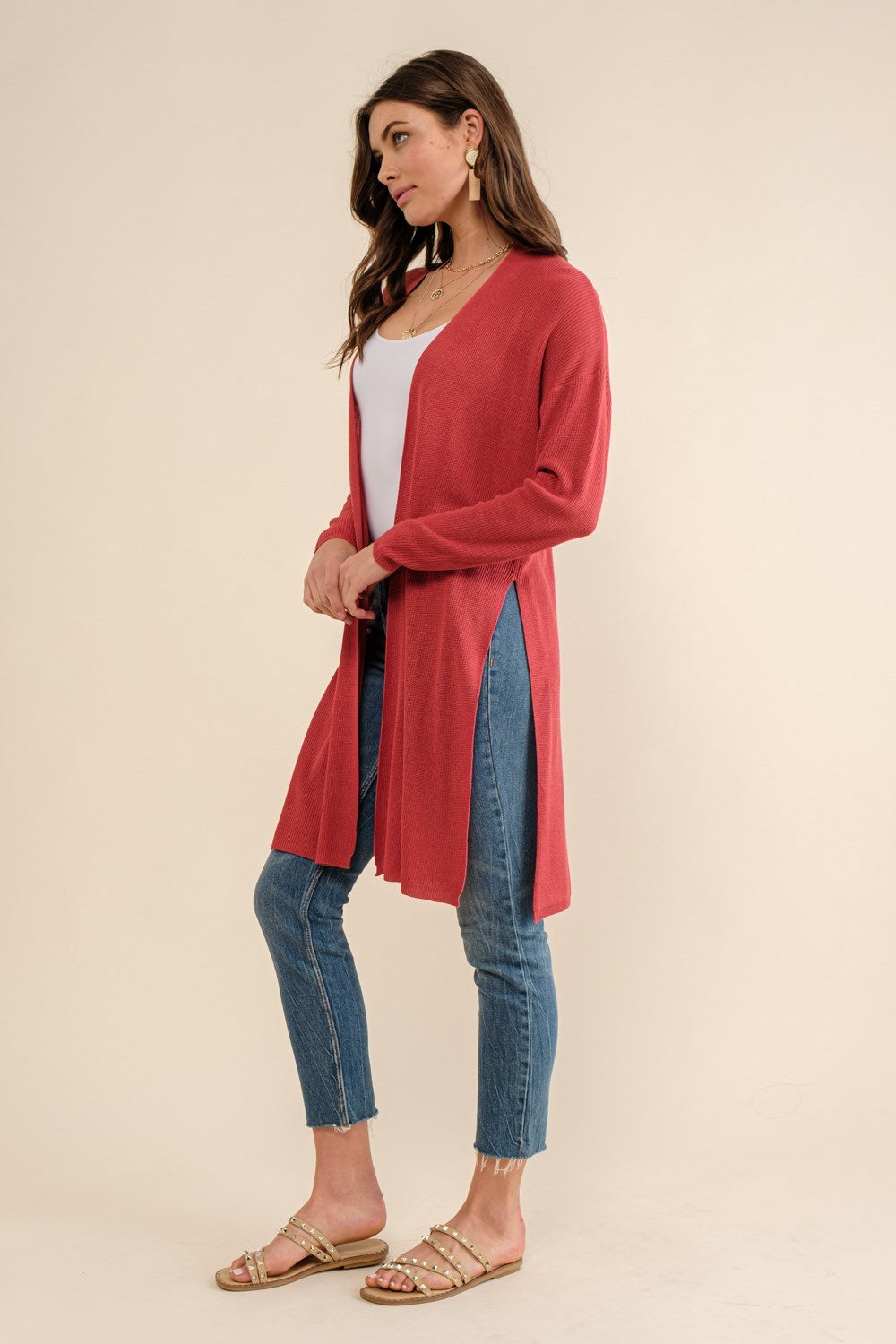 Knit Cardigan With High Side Slit Detail