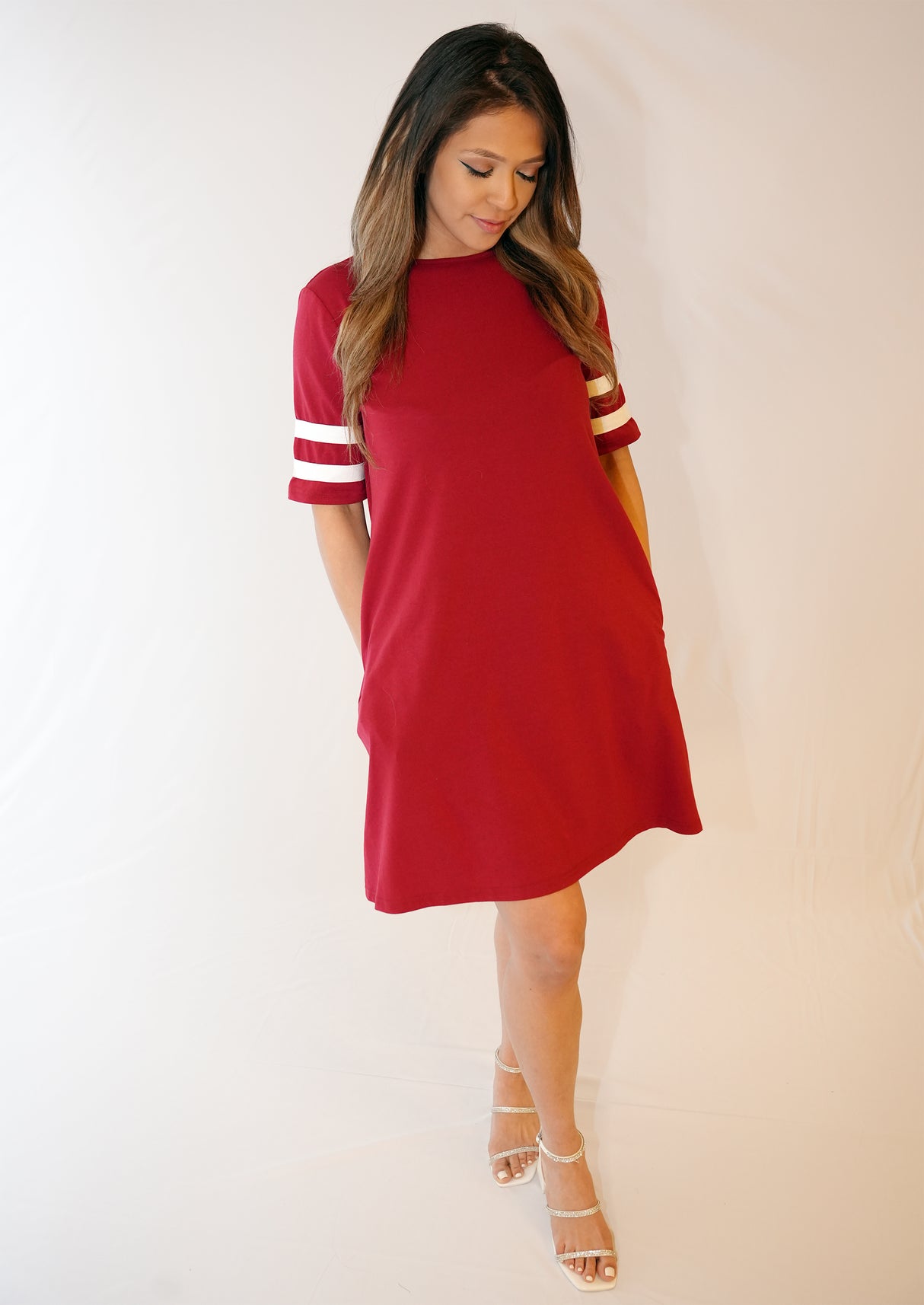 Stripe Sleeve Pocket Smock Dress