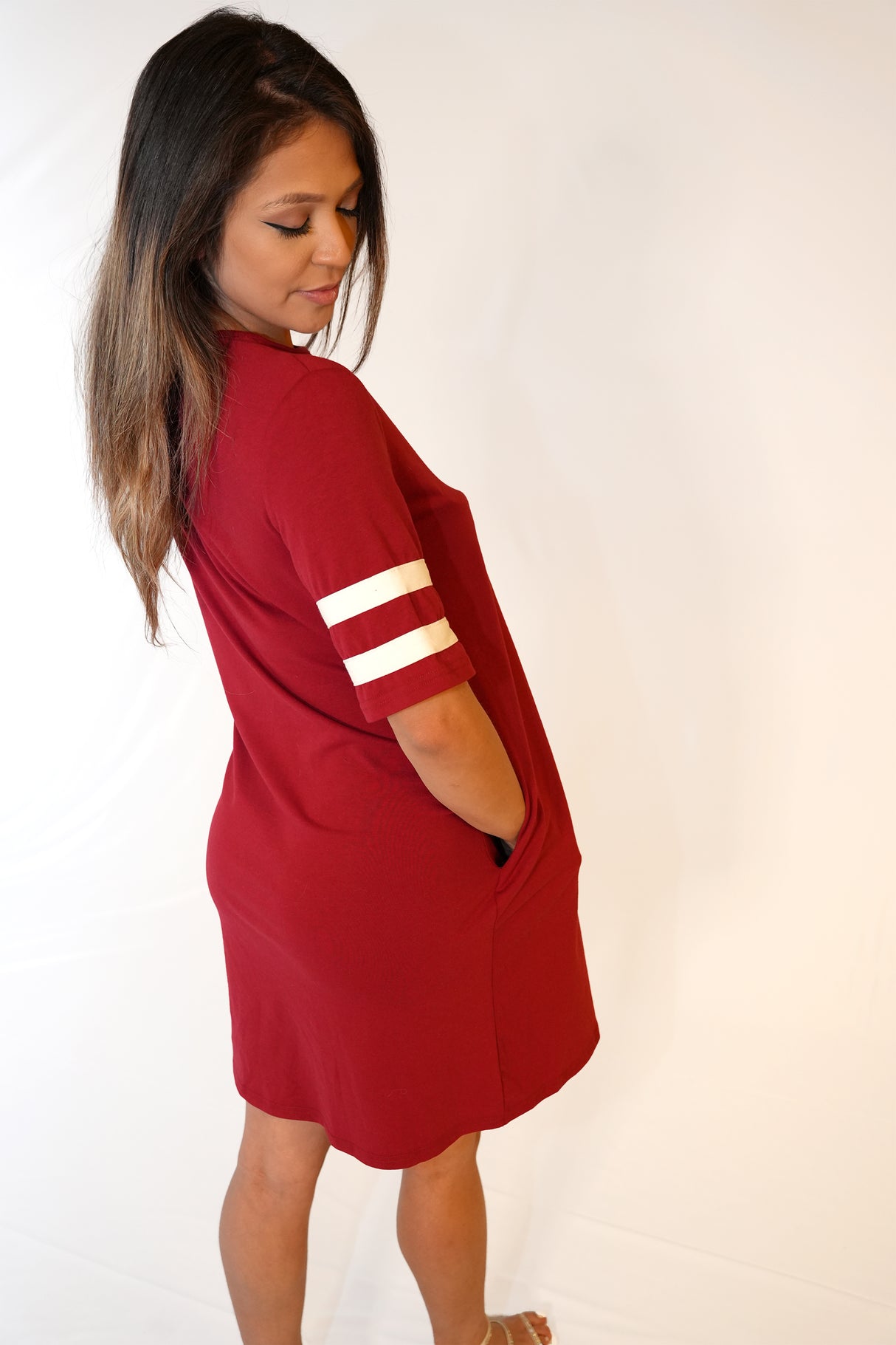 Stripe Sleeve Pocket Smock Dress