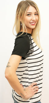 Lace Detail Stripe T-Shirt