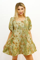 Jacquard Statement Sleeve Baby Doll Dress