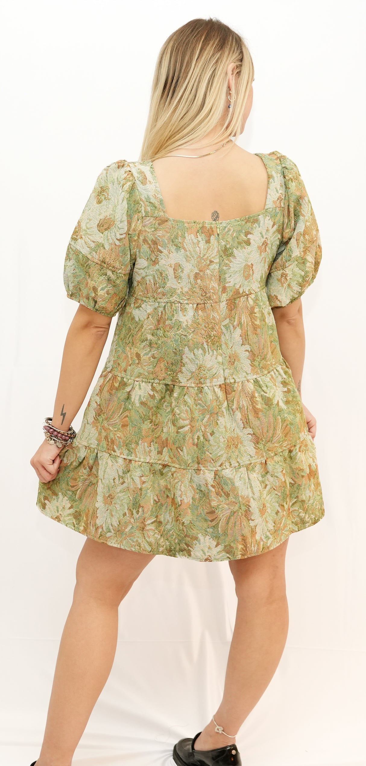 Jacquard Statement Sleeve Baby Doll Dress