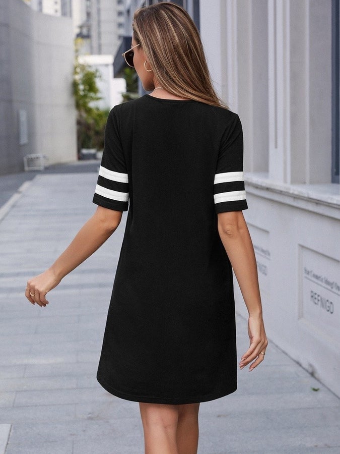 Stripe Sleeve Pocket Smock Dress