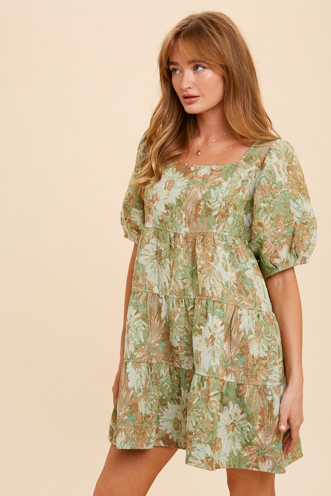 Jacquard Statement Sleeve Baby Doll Dress