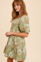 Jacquard Statement Sleeve Baby Doll Dress