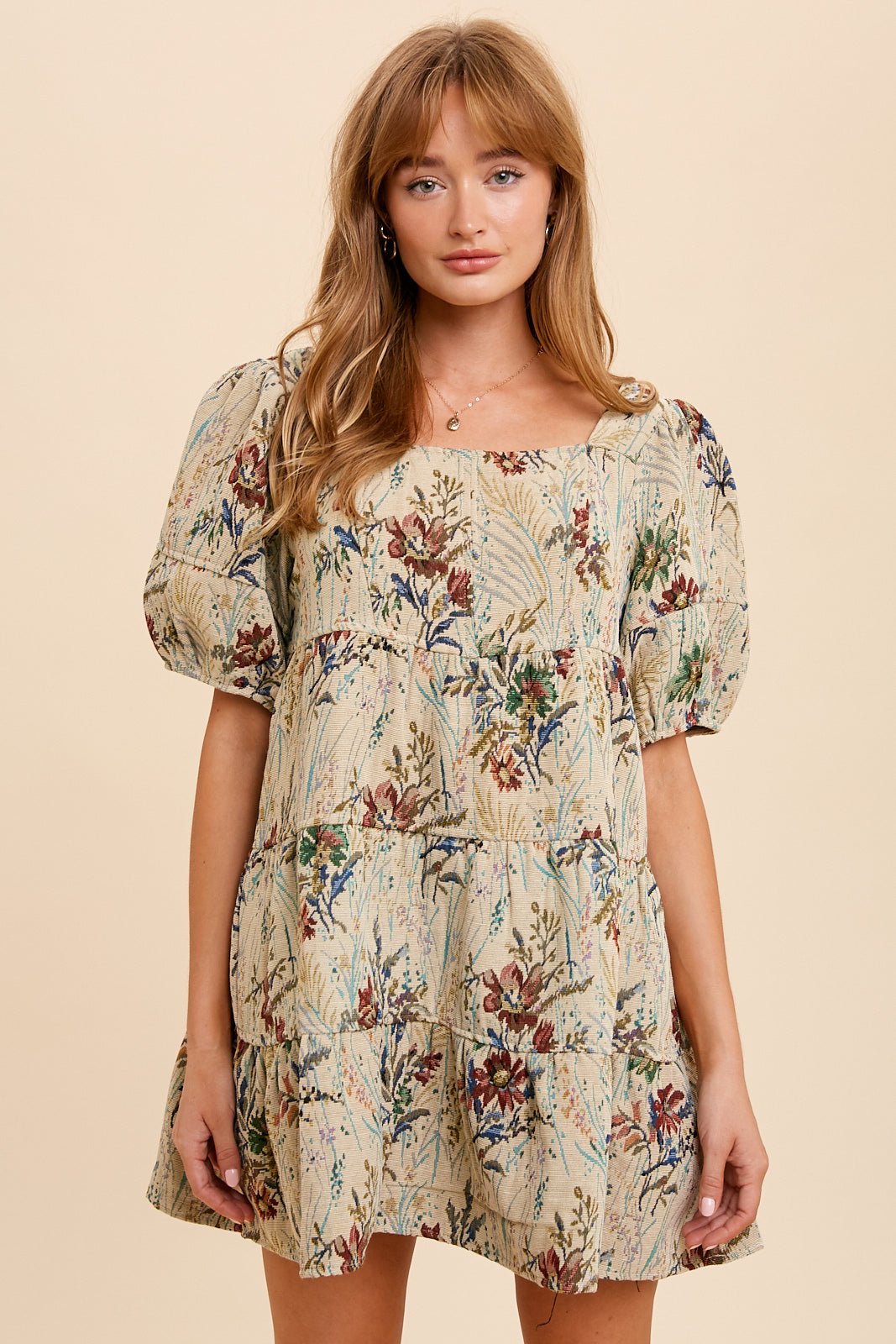 Jacquard Statement Sleeve Baby Doll Dress