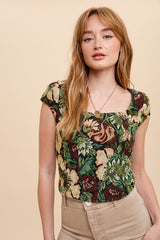 Jacquard Cap Sleeve Bustier