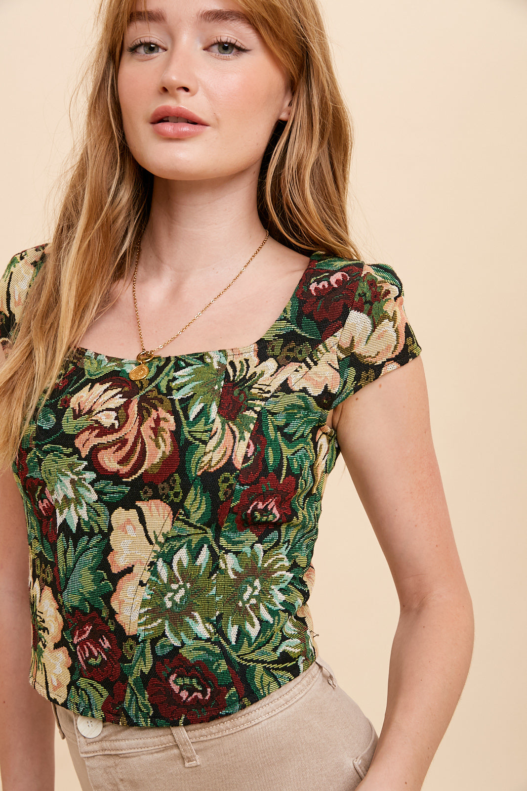 Jacquard Cap Sleeve Bustier