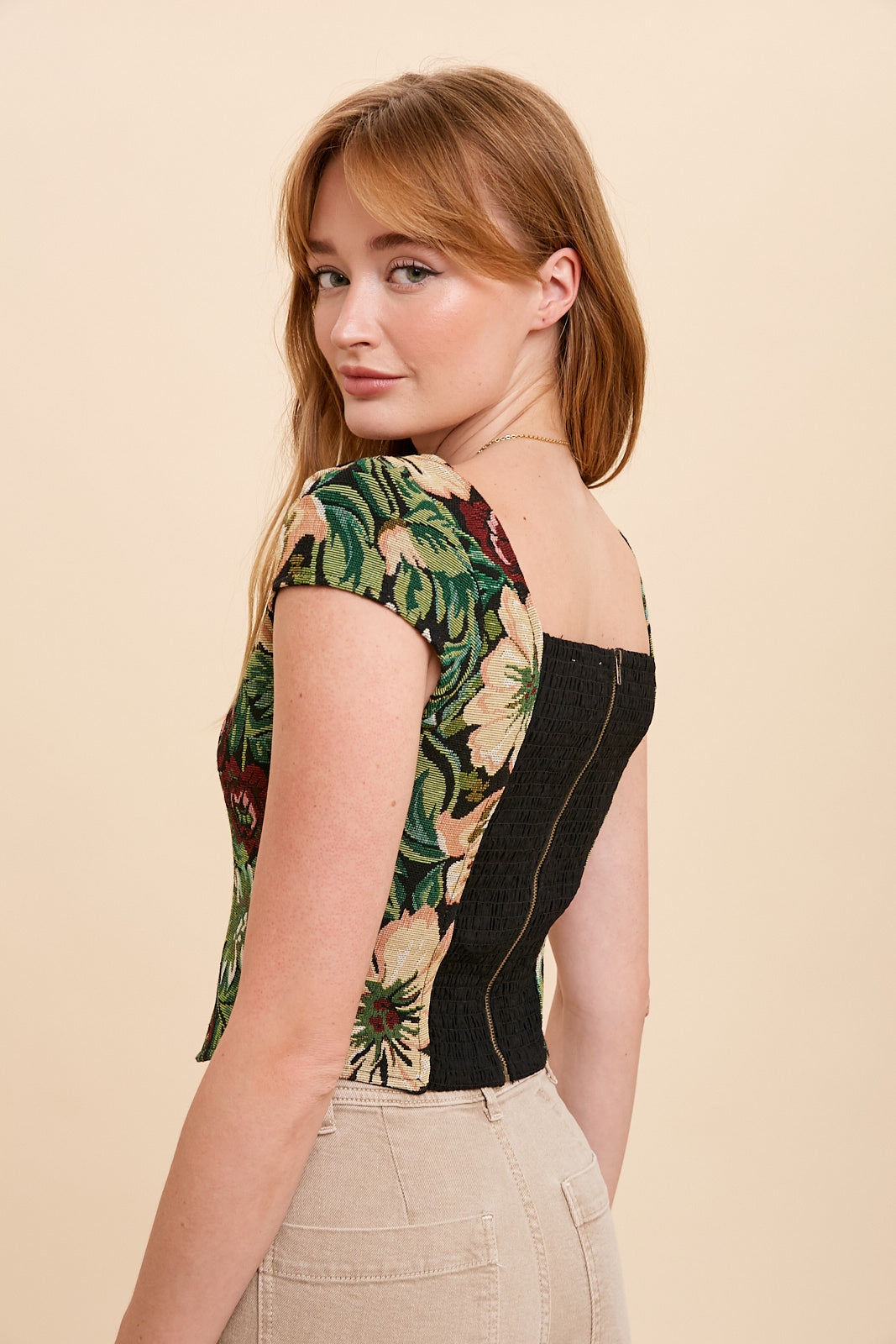 Jacquard Cap Sleeve Bustier