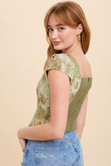 Jacquard Cap Sleeve Bustier