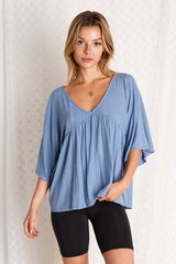 V-Neck Washed Ribbed Top