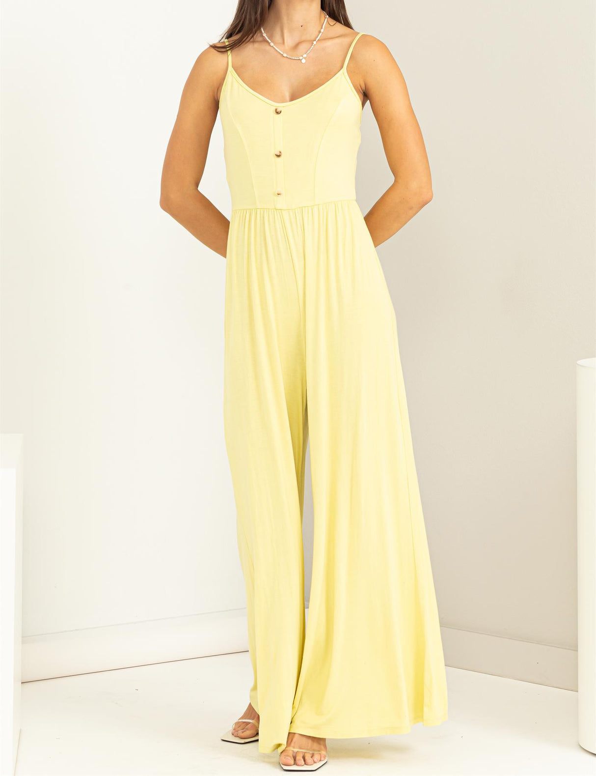 Urban Touch Sleeveless Button-Front Jumpsuit