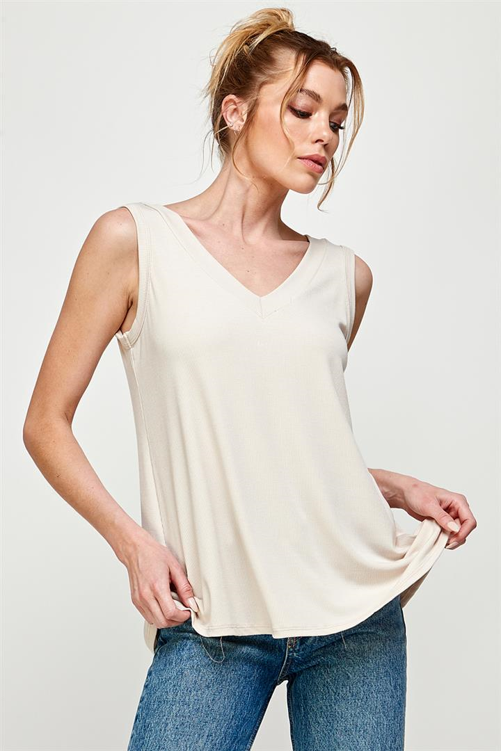 Solid Rib V-Neck Tank