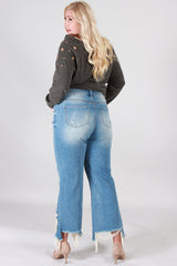 Heavy Distressed Jean Capri (Plus Size)