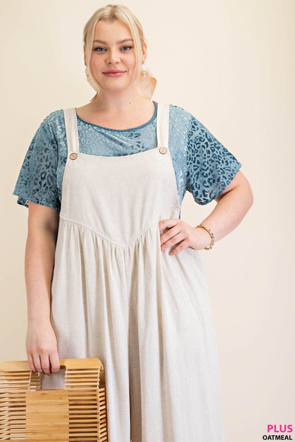 Wide Leg Oatmeal Overalls