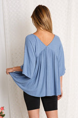 V-Neck Washed Ribbed Top