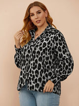 Plus Size Lantern Sleeve Leopard Shirt