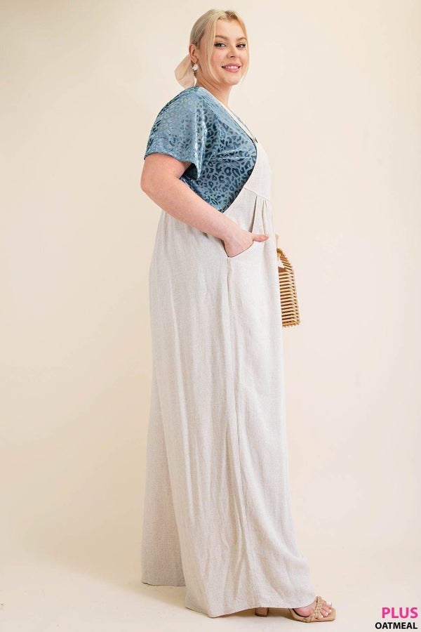 Wide Leg Oatmeal Overalls