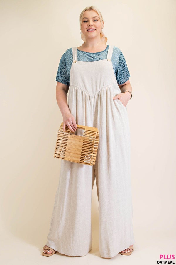 Wide Leg Oatmeal Overalls