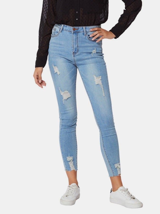 High Waist Ripped Fitted Cropped Jeans