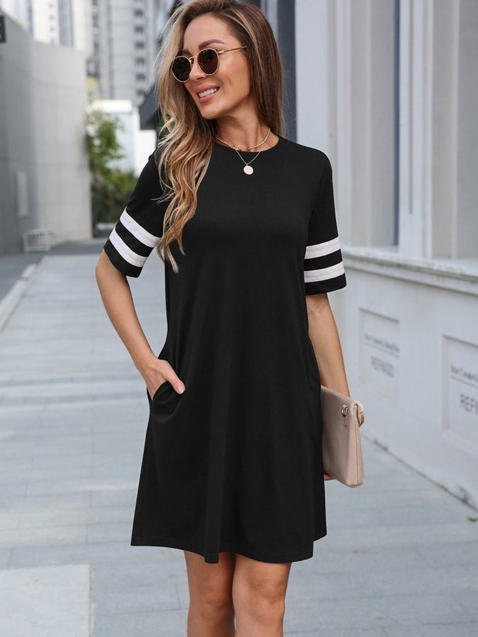 Stripe Sleeve Pocket Smock Dress