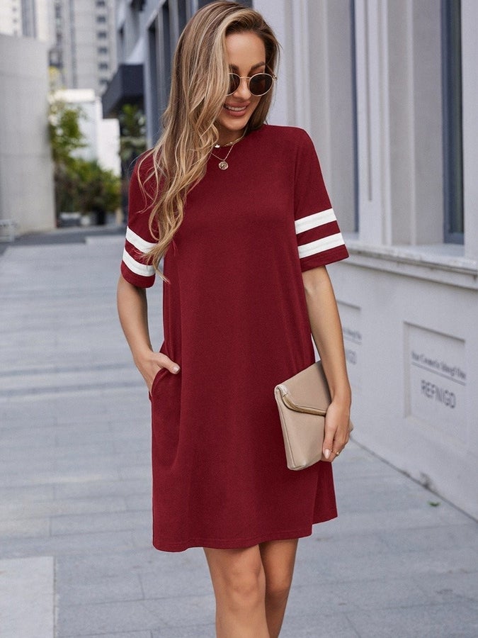 Stripe Sleeve Pocket Smock Dress